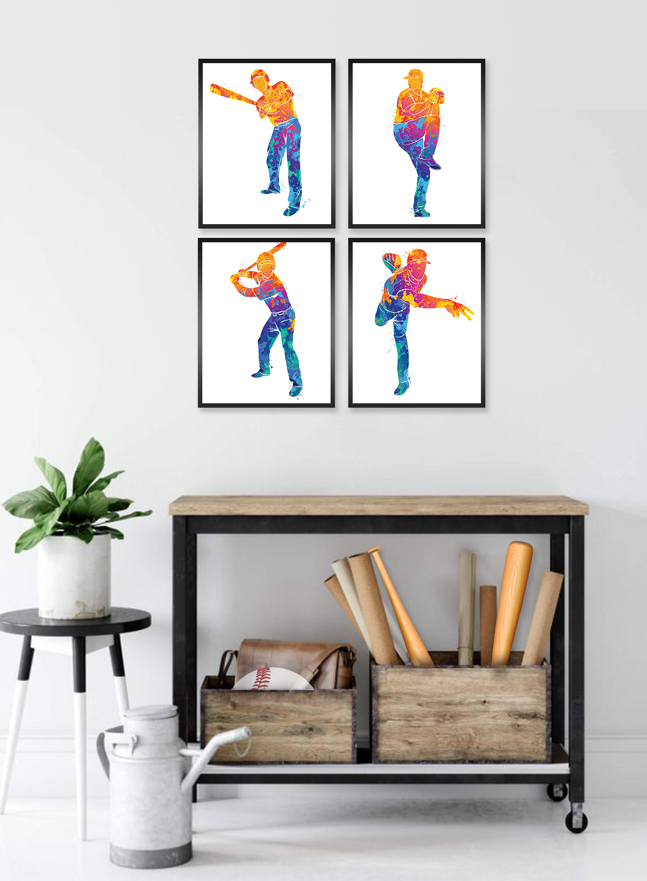 2 Baseball-Watercolor-Wall-Art-Decor-Prints